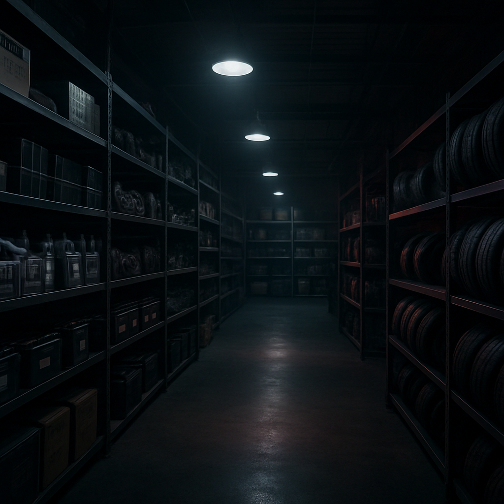Organized automotive spare parts warehouse